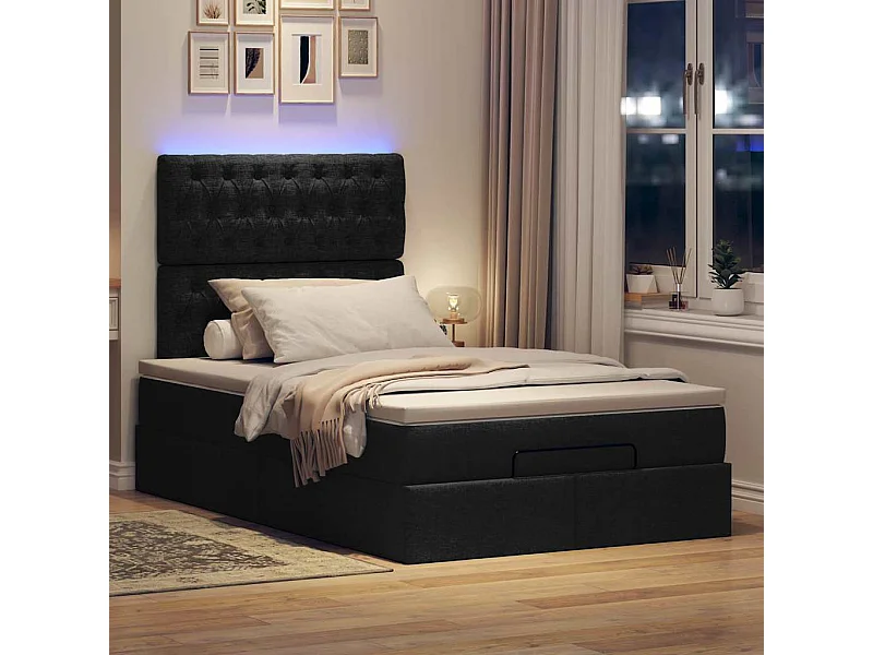 Ottoman bed met matras en LED's 120x190 cm stof zwart