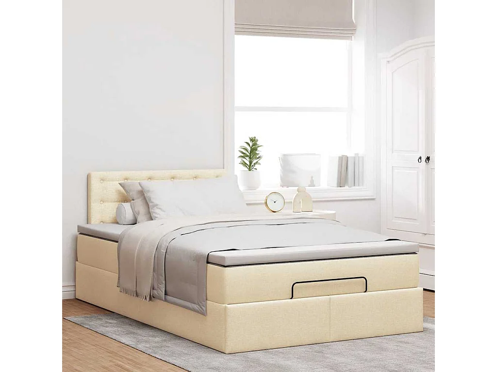 Ottoman bed met matras 120x200cm stof crèmekleurig