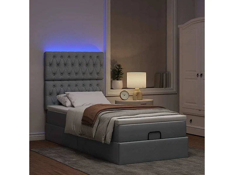 Estructura de cama otomana con colchón tela gris claro 90x190cm