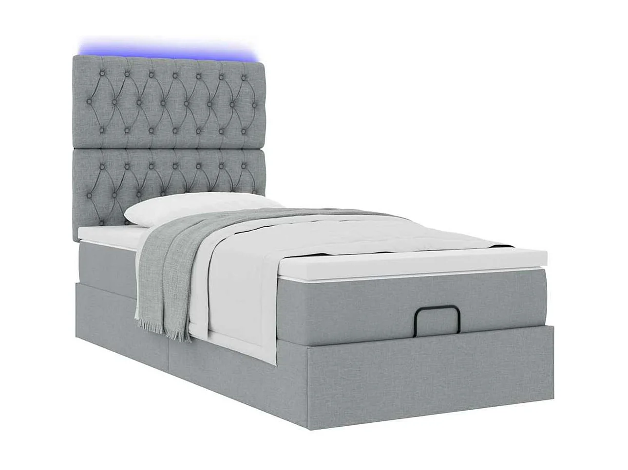 Cadre de lit ottoman et matelas gris clair 90x190 cm tissu