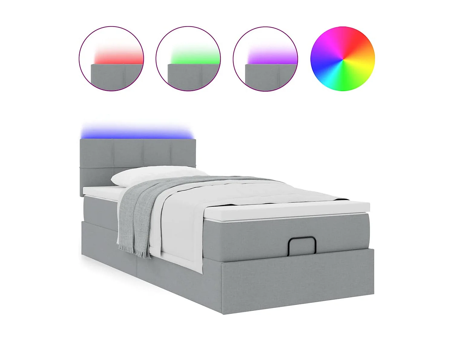 Lit ottoman avec matelas gris clair 90x200 cm tissu