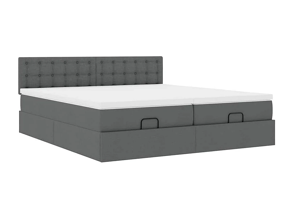 Cadre de lit ottoman avec matelas gris foncé 200x200cm tissu