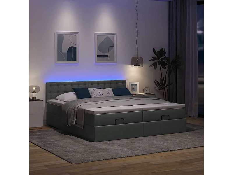 Cadre de lit ottoman avec matelas gris foncé 200x200cm tissu