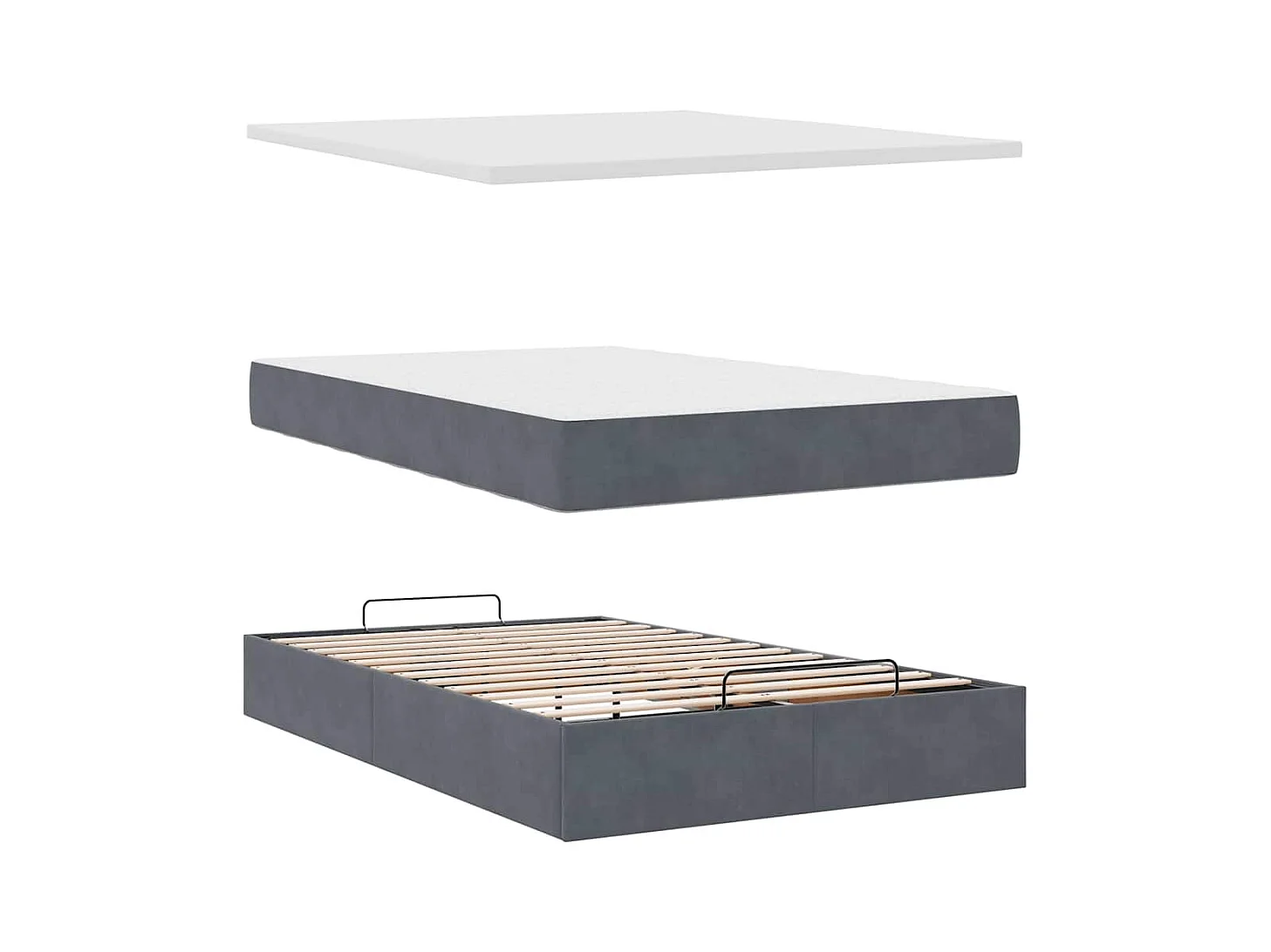 Cadre de lit ottoman avec matelas gris foncé 120x190 cm velours