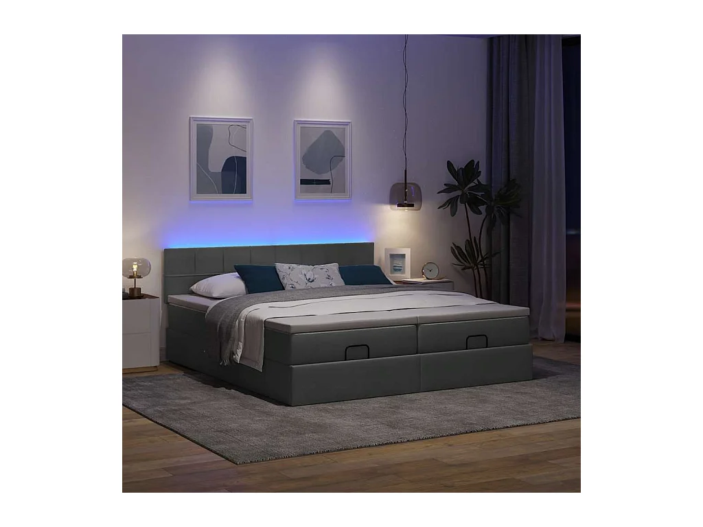 Cadre de lit ottoman avec matelas gris foncé 160x200cm tissu