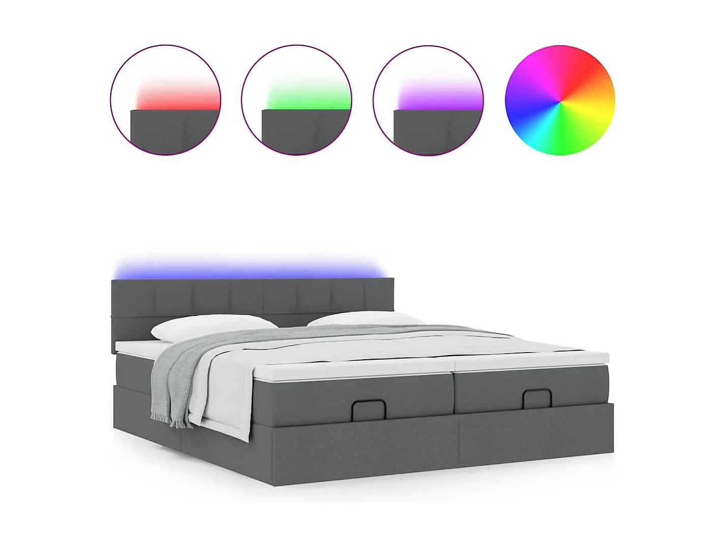 Cadre de lit ottoman avec matelas gris foncé 160x200cm tissu