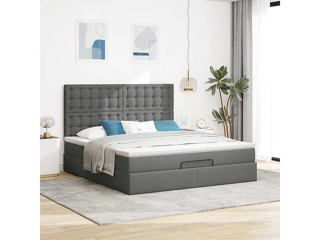 Cadre de lit ottoman avec matelas gris foncé 180x200 cm tissu