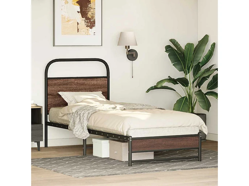 Cadre de lit sans matelas 75x190cm chêne marron bois ingénierie