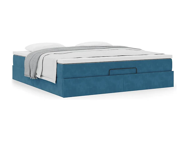 Cadre de lit ottoman avec matelas bleu foncé 160x200 cm velours