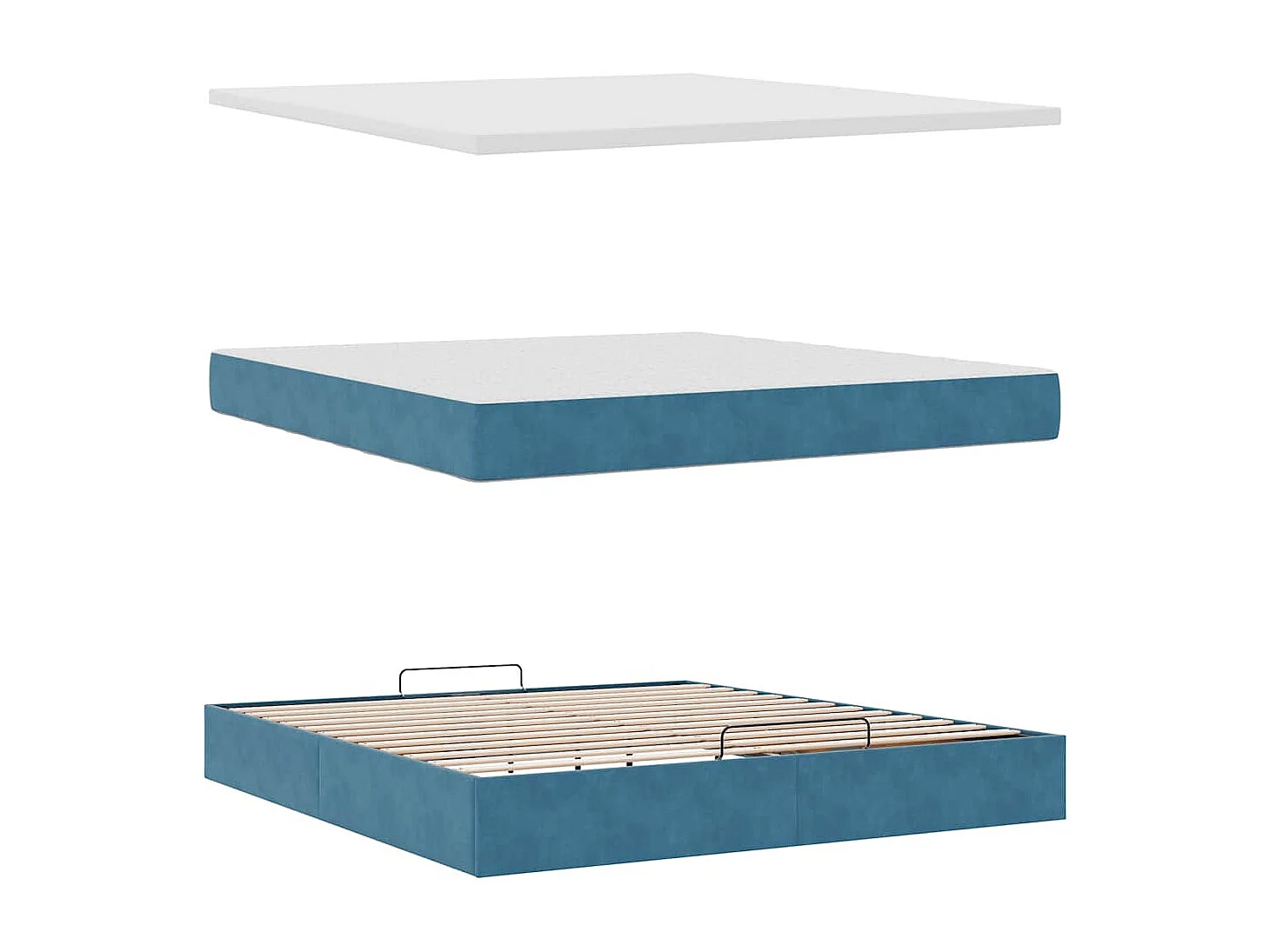 Cadre de lit ottoman avec matelas bleu foncé 160x200 cm velours