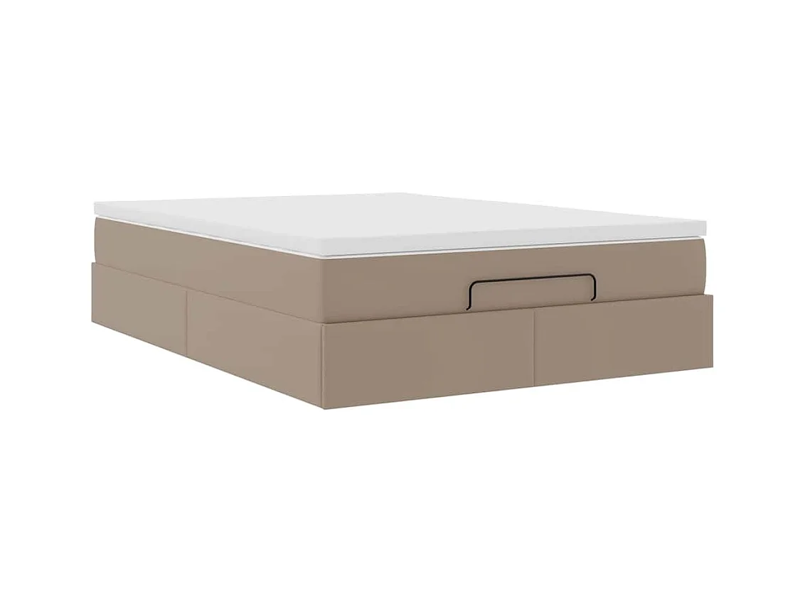 Cadre de lit ottoman et matelas cappuccino 140x190cm similicuir