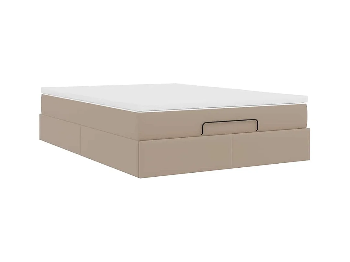 Cadre de lit ottoman et matelas cappuccino 140x190cm similicuir