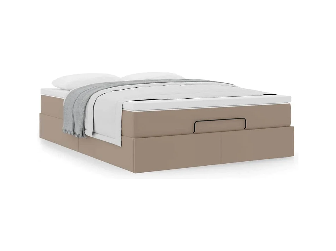 Cadre de lit ottoman et matelas cappuccino 140x190cm similicuir