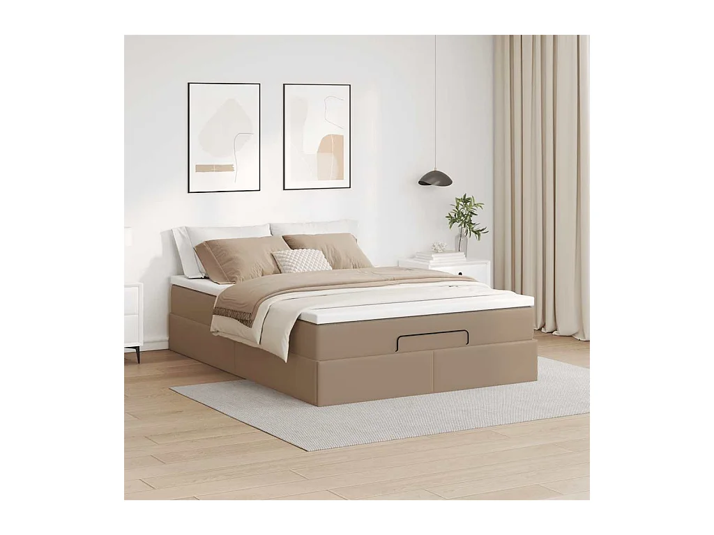 Cadre de lit ottoman et matelas cappuccino 140x190cm similicuir