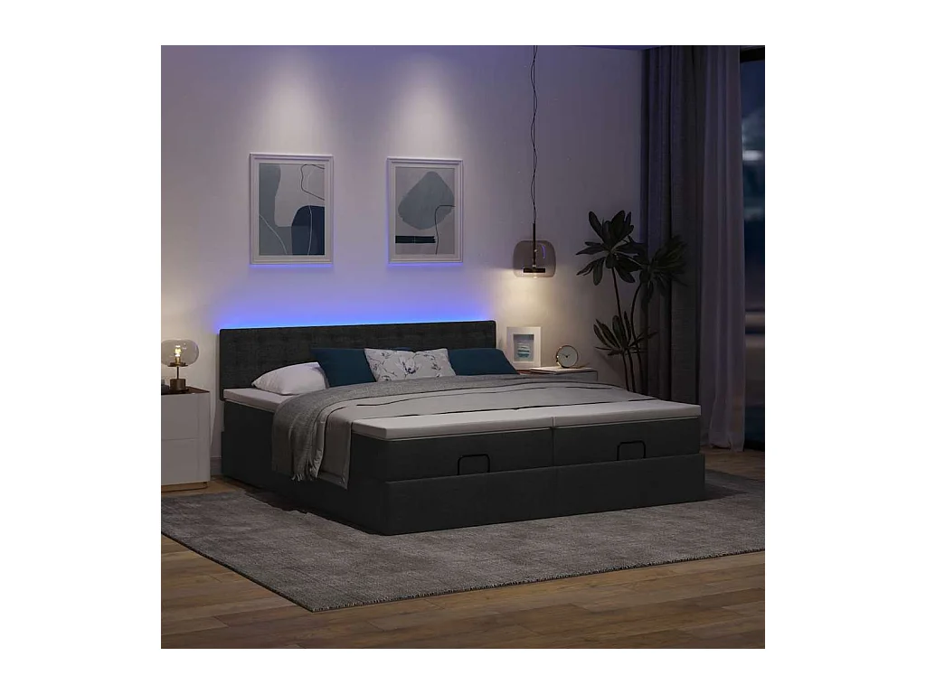 Cadre de lit ottoman avec matelas noir 200x200cm tissu