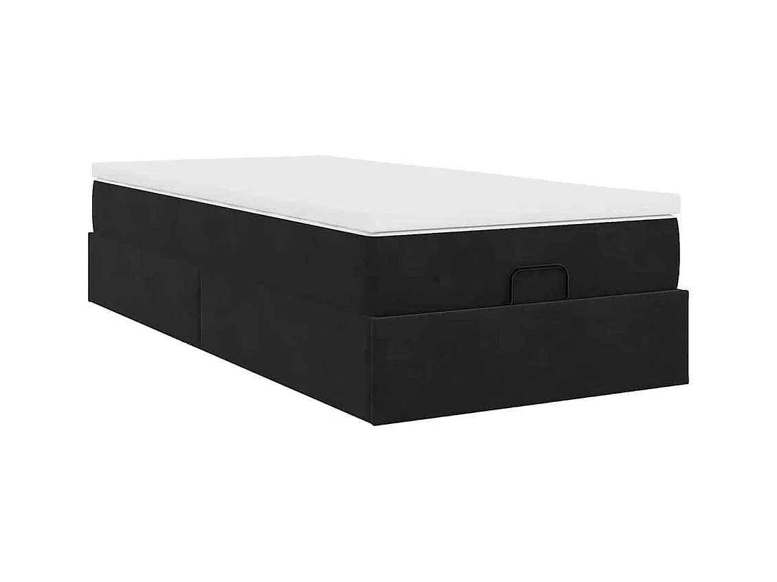 Cadre de lit ottoman avec matelas noir 100x200cm velours