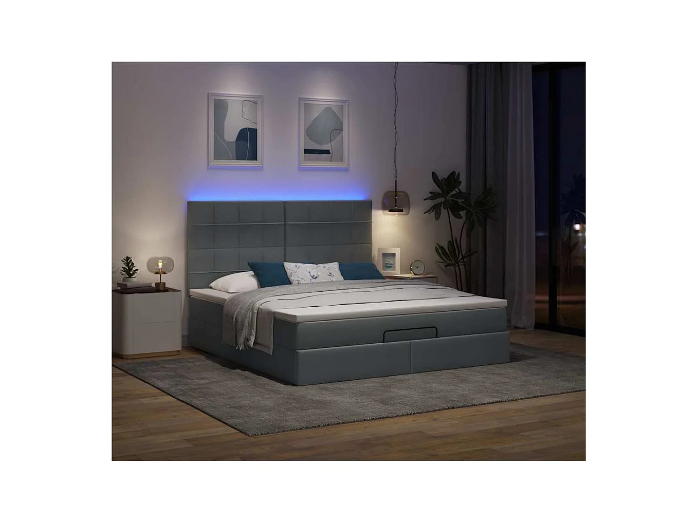 Cadre de lit ottoman avec matelas gris foncé 180x200 cm tissu