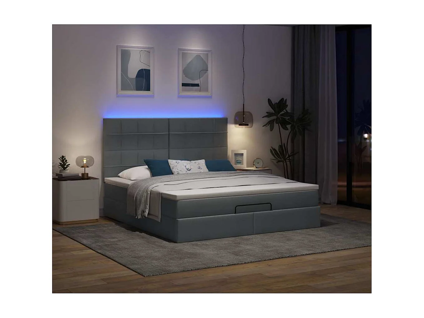 Cadre de lit ottoman avec matelas gris foncé 180x200 cm tissu