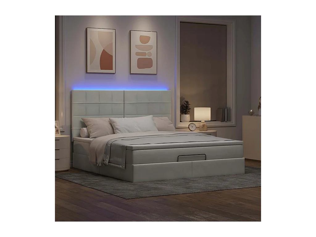Cadre de lit ottoman et matelas gris clair 160x200cm velours