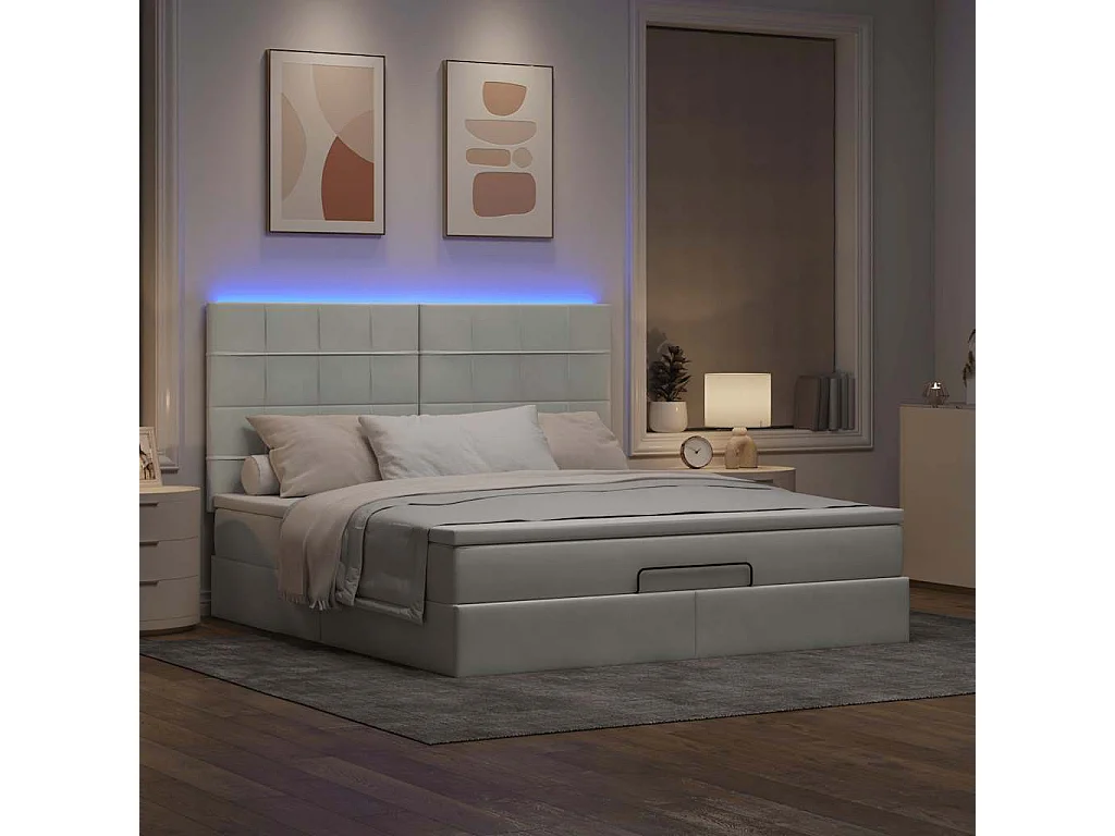 Estrutura cama otomana colchões 160x200cm veludo cinzento claro