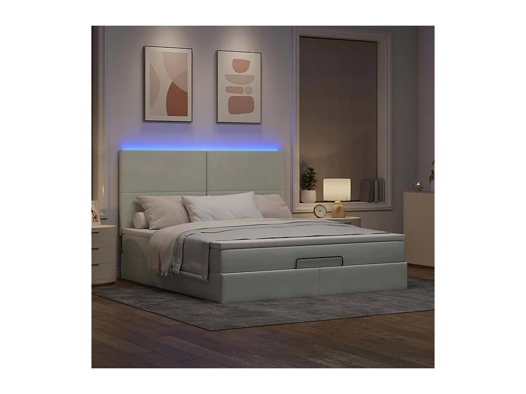 Cadre de lit ottoman et matelas gris clair 160x200cm velours