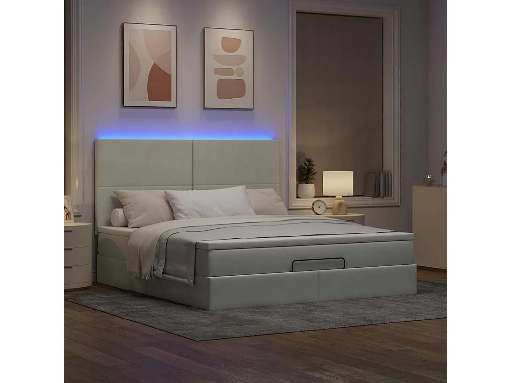 Cadre de lit ottoman et matelas gris clair 160x200cm velours