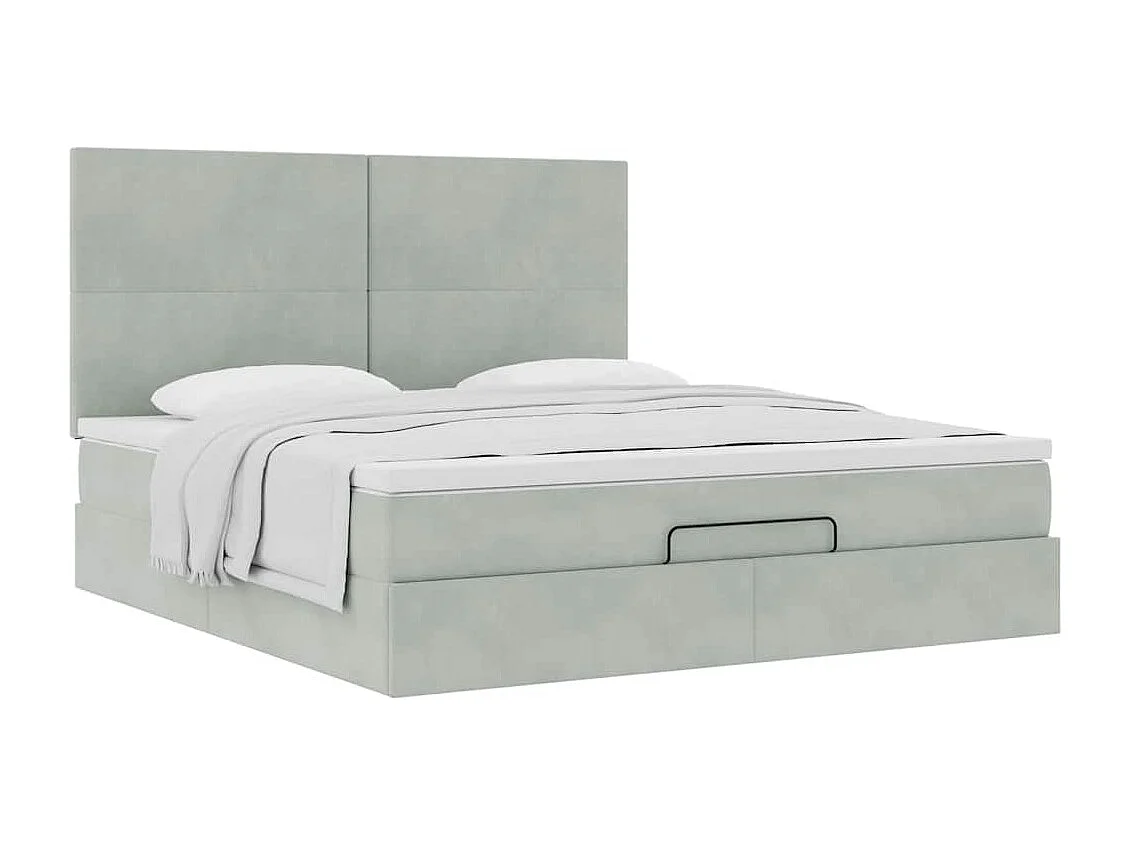 Cadre de lit ottoman et matelas gris clair 160x200cm velours