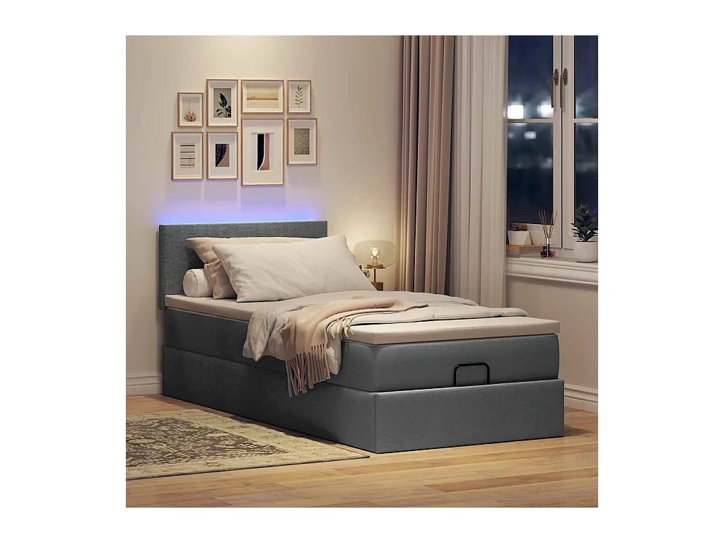Cadre de lit ottoman avec matelas gris foncé 80x200 cm tissu