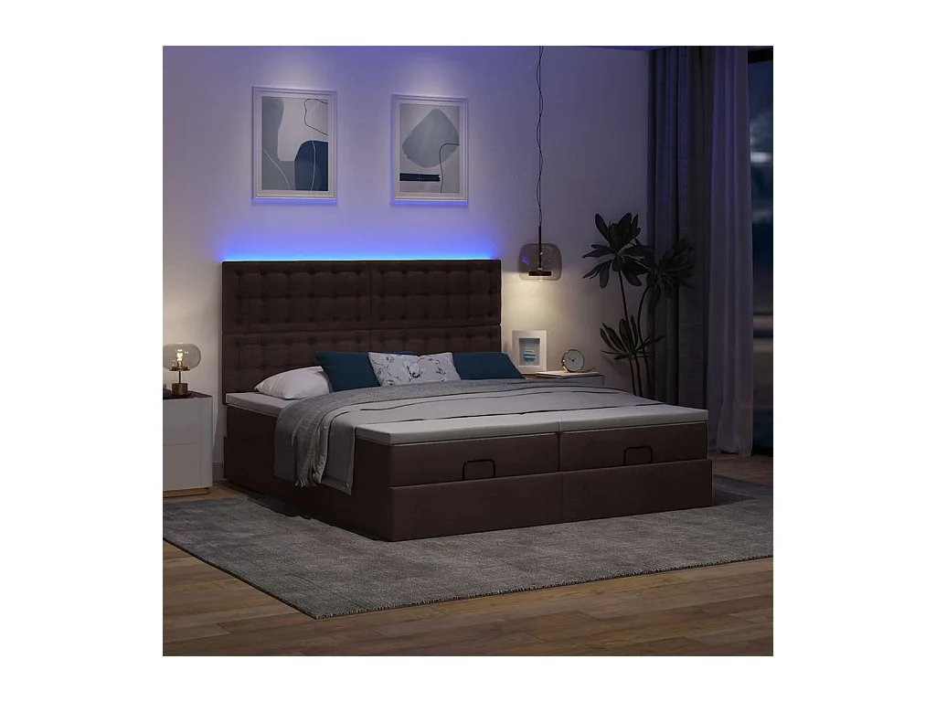 Cadre de lit ottoman avec matelas marron foncé 160x200 cm tissu