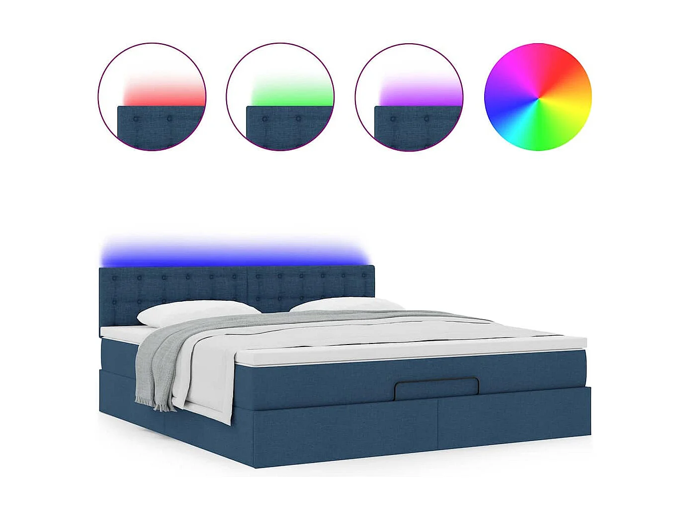 Estructura de cama otomana con colchón tela azul 180x200cm