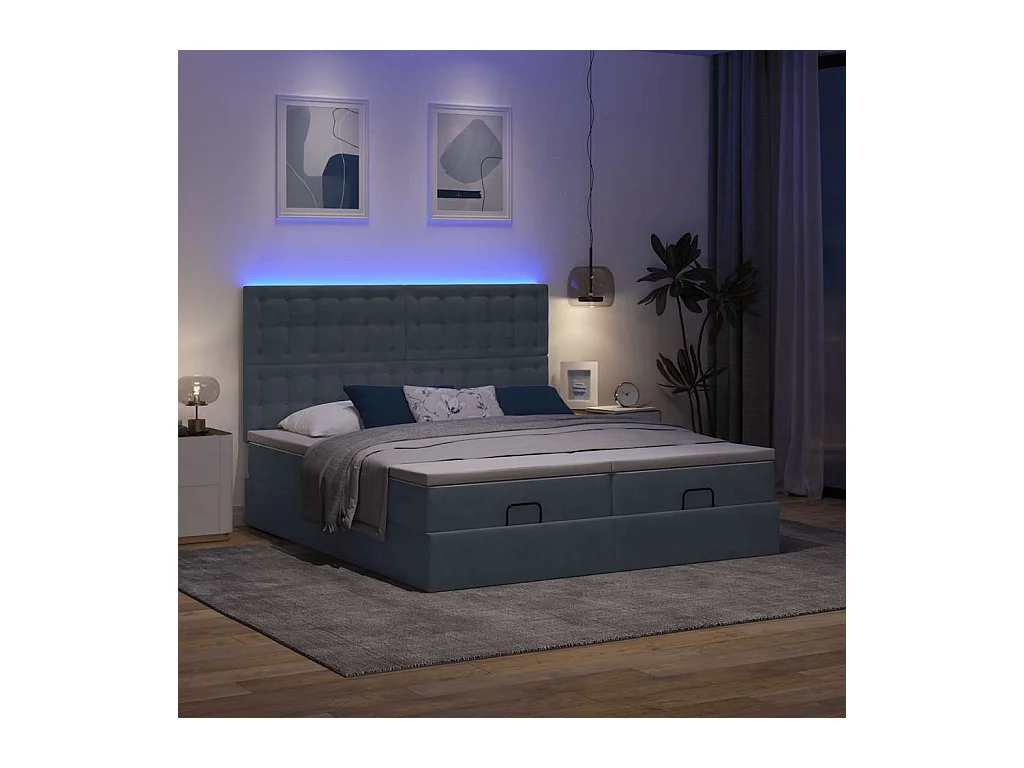 Cadre de lit ottoman avec matelas gris foncé 180x200cm velours