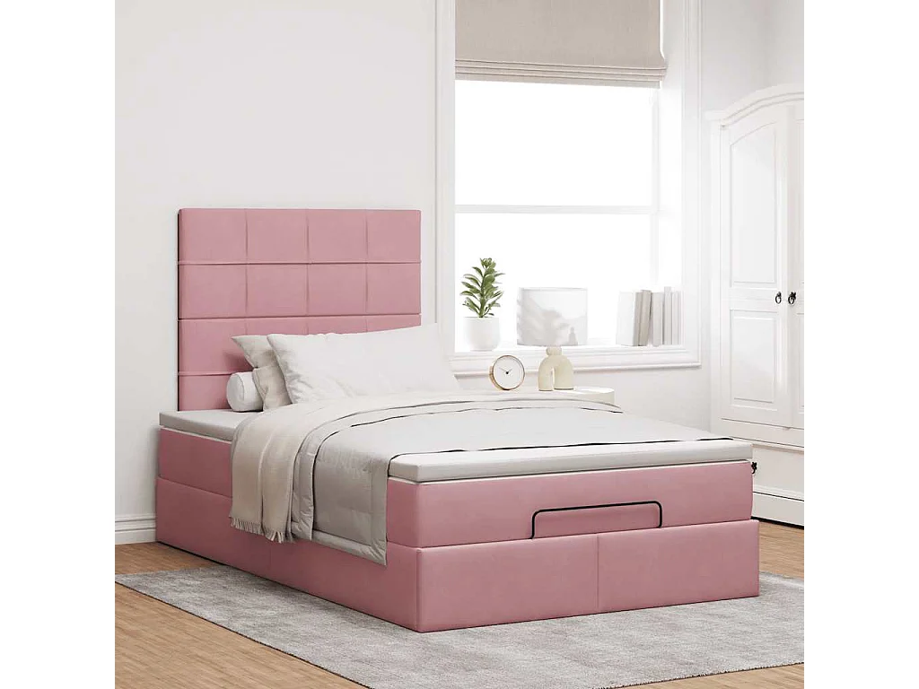 Estrutura de cama otomana com colchões 120x200 cm veludo rosa