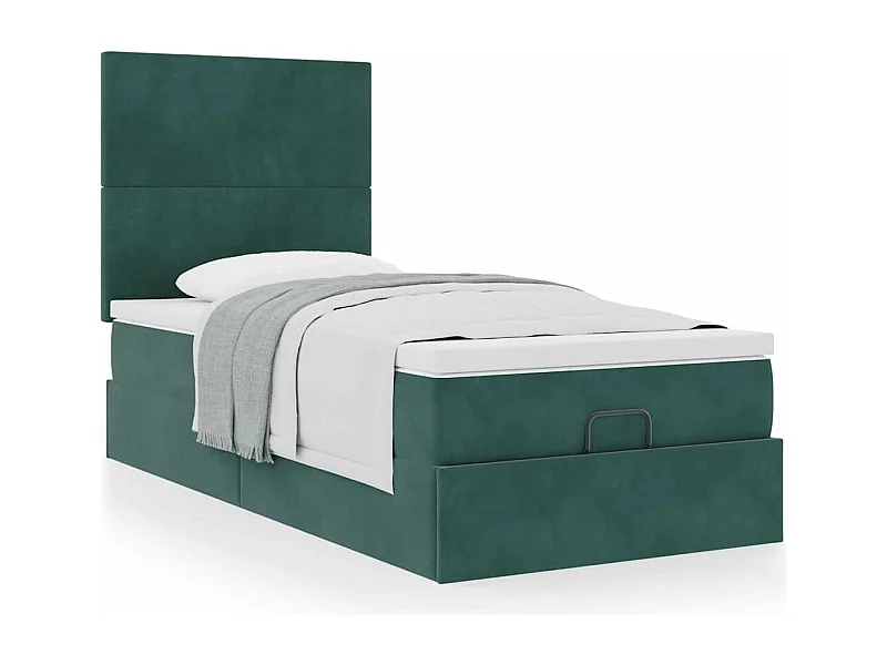 Cadre de lit ottoman avec matelas vert foncé 90x200 cm velours