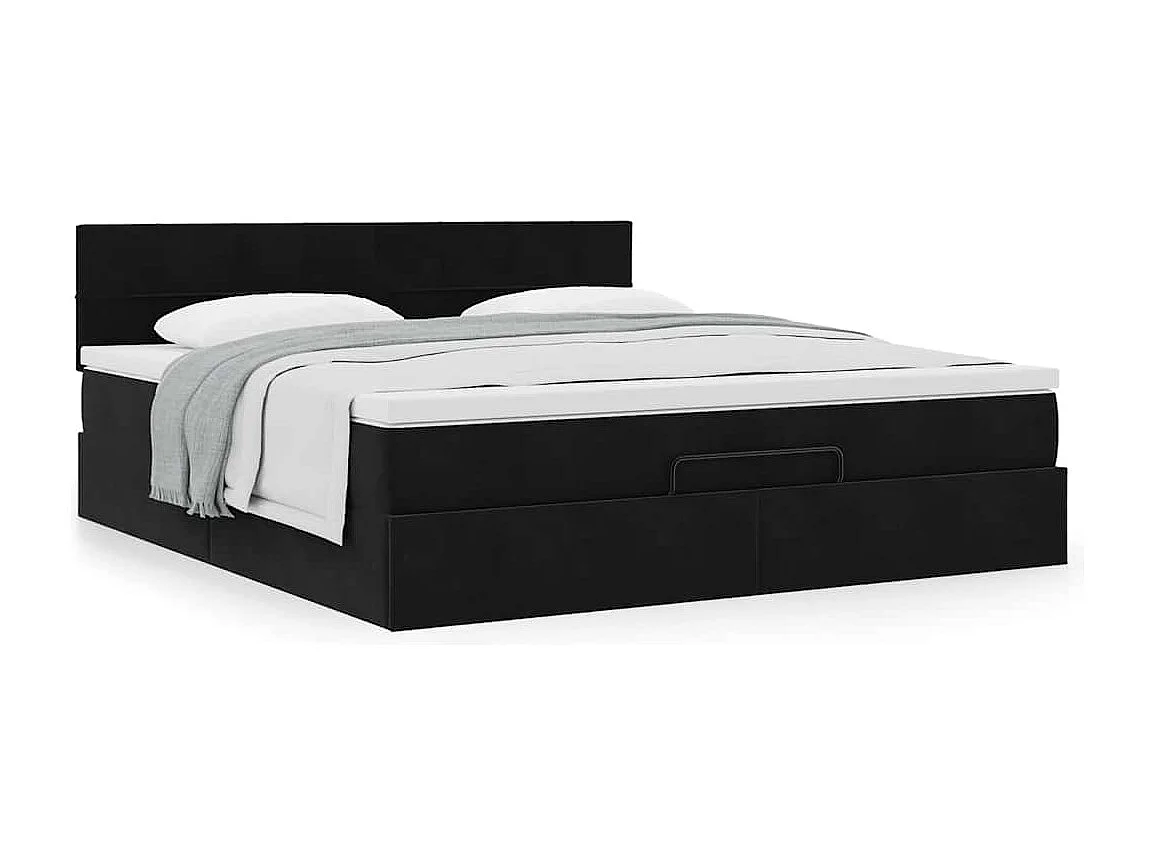 Cadre de lit ottoman avec matelas noir 160x200 cm velours