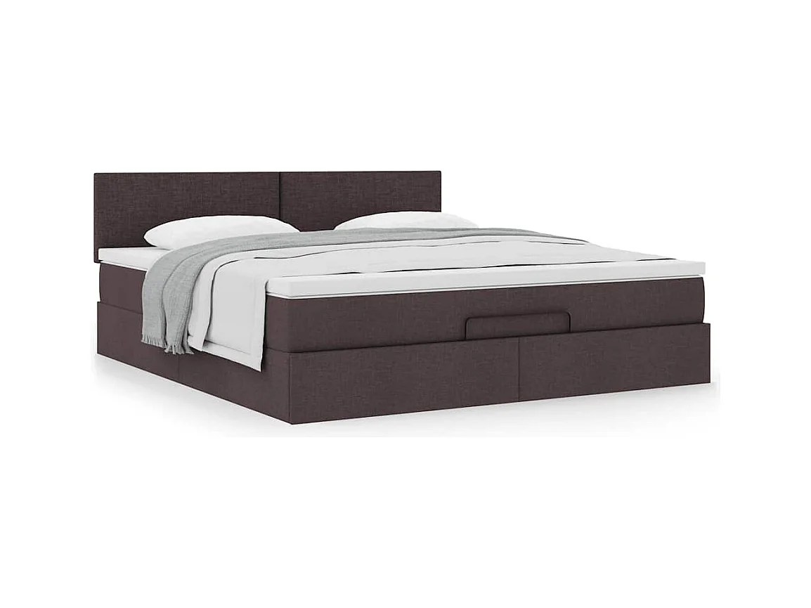 Cadre de lit ottoman avec matelas marron foncé 180x200 cm tissu