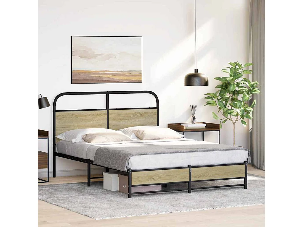 Estructura de cama sin colchón 120x200 cm madera roble Sonoma