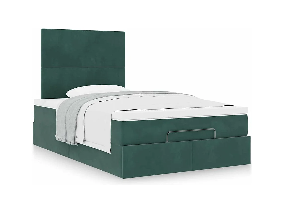 Cadre de lit ottoman avec matelas vert foncé 120x190 cm velours