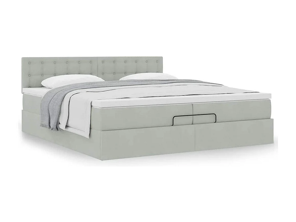 Cadre de lit ottoman avec matelas gris clair 200x200 cm velours