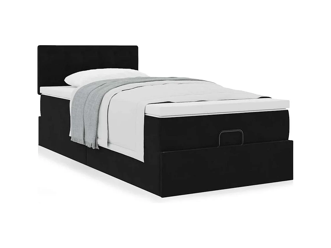 Cadre de lit ottoman avec matelas noir 80x200 cm velours