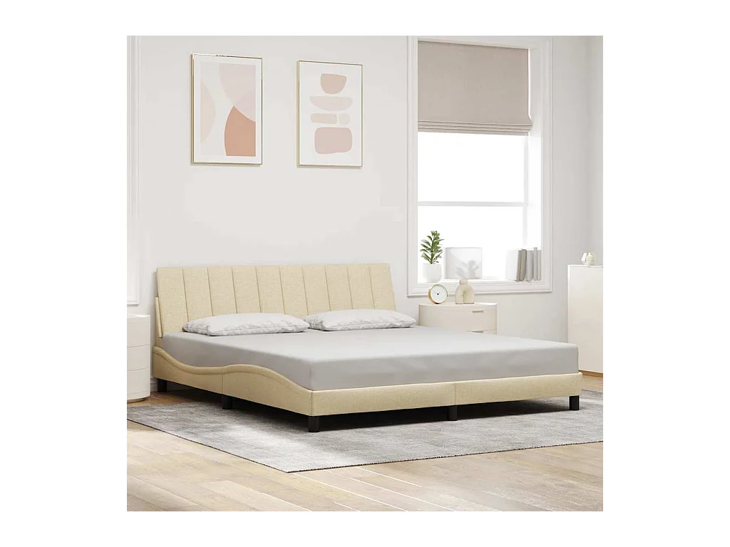 Cadre de lit sans matelas crème 180x200 cm tissu