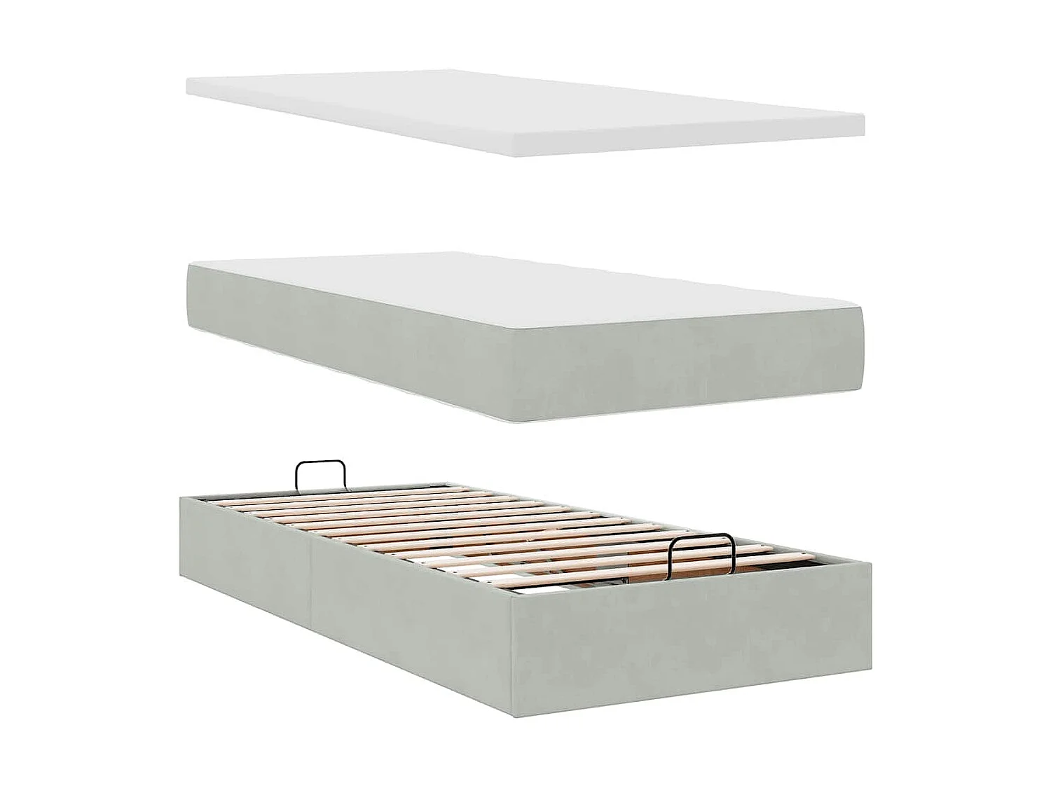 Cadre de lit ottoman et matelas gris clair 160x200cm velours