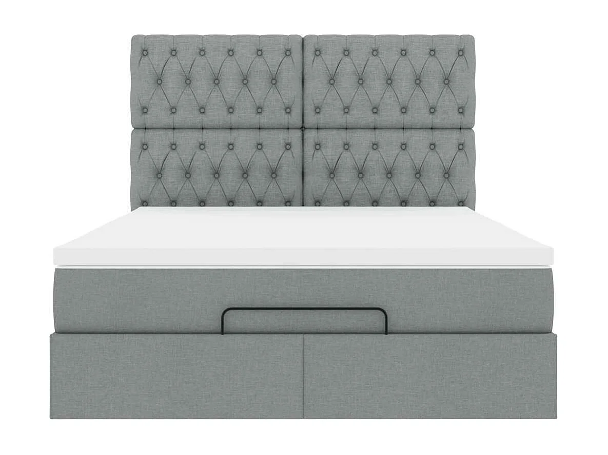 Cadre de lit ottoman et matelas gris clair 140x200 cm tissu