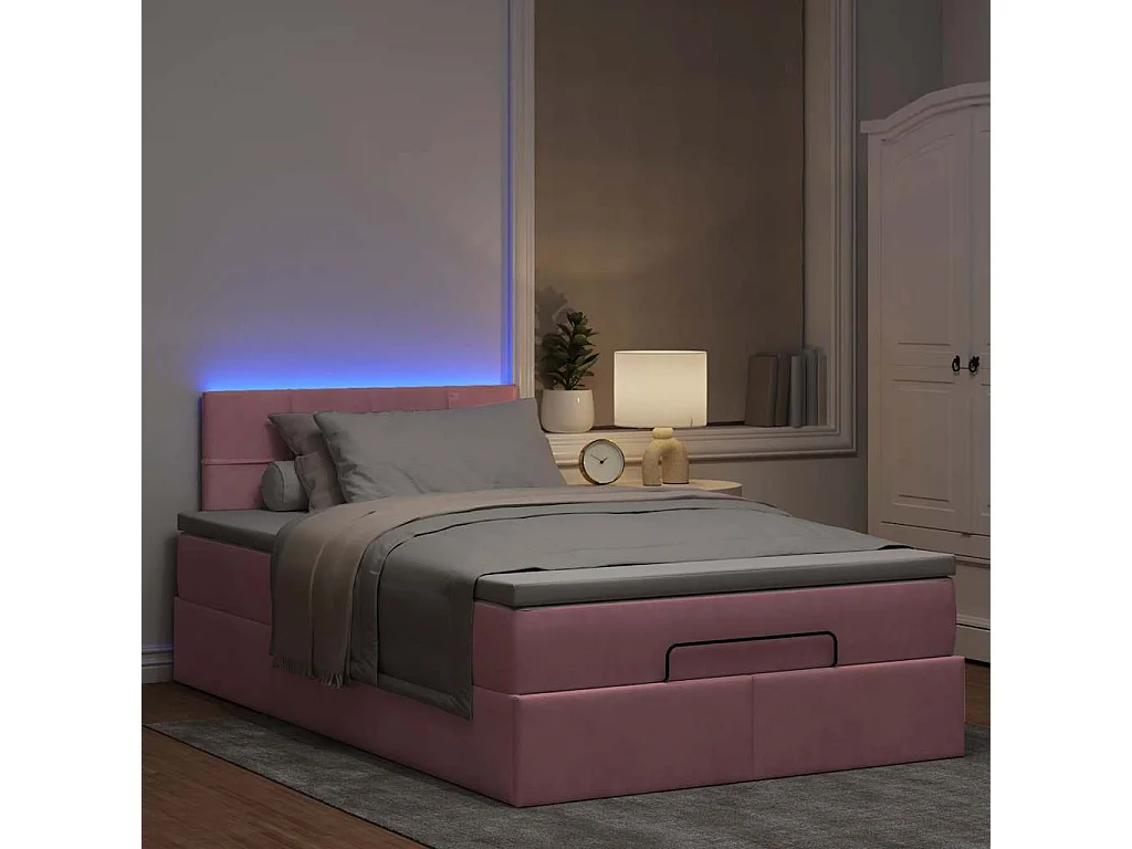 Estructura cama otomana con colchón terciopelo rosa 120x190 cm