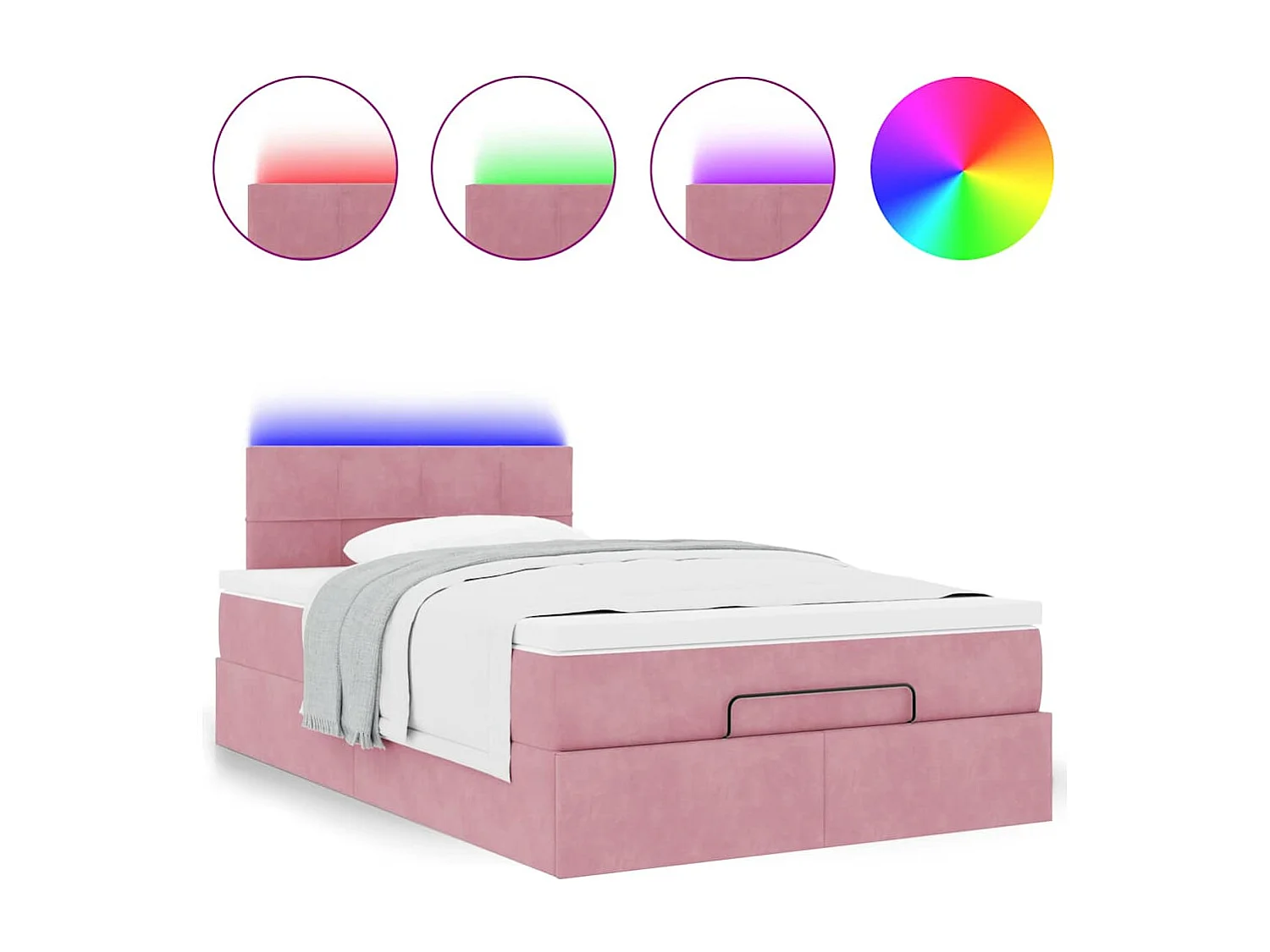 Estructura cama otomana con colchón terciopelo rosa 120x190 cm