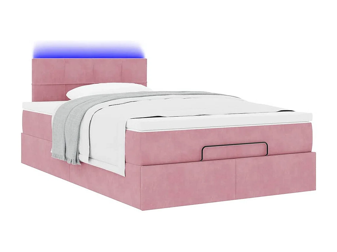 Cadre de lit ottoman avec matelas rose 120x190 cm velours