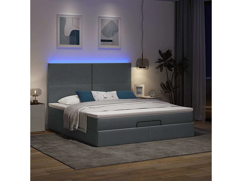 Estrutura de cama otomana com colchão tecido cinzento escuro