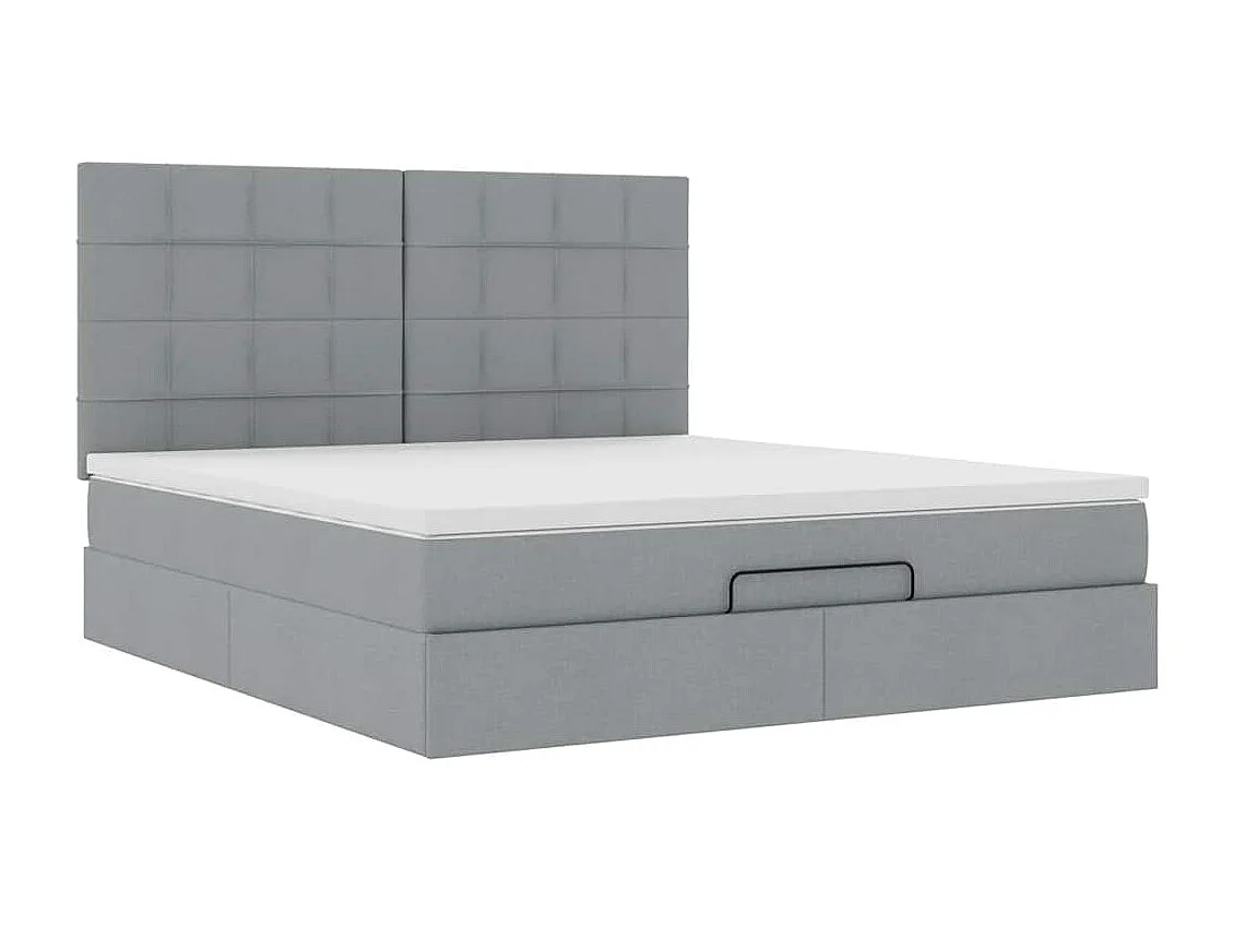 Cadre de lit ottoman et matelas gris clair 160x200cm tissu