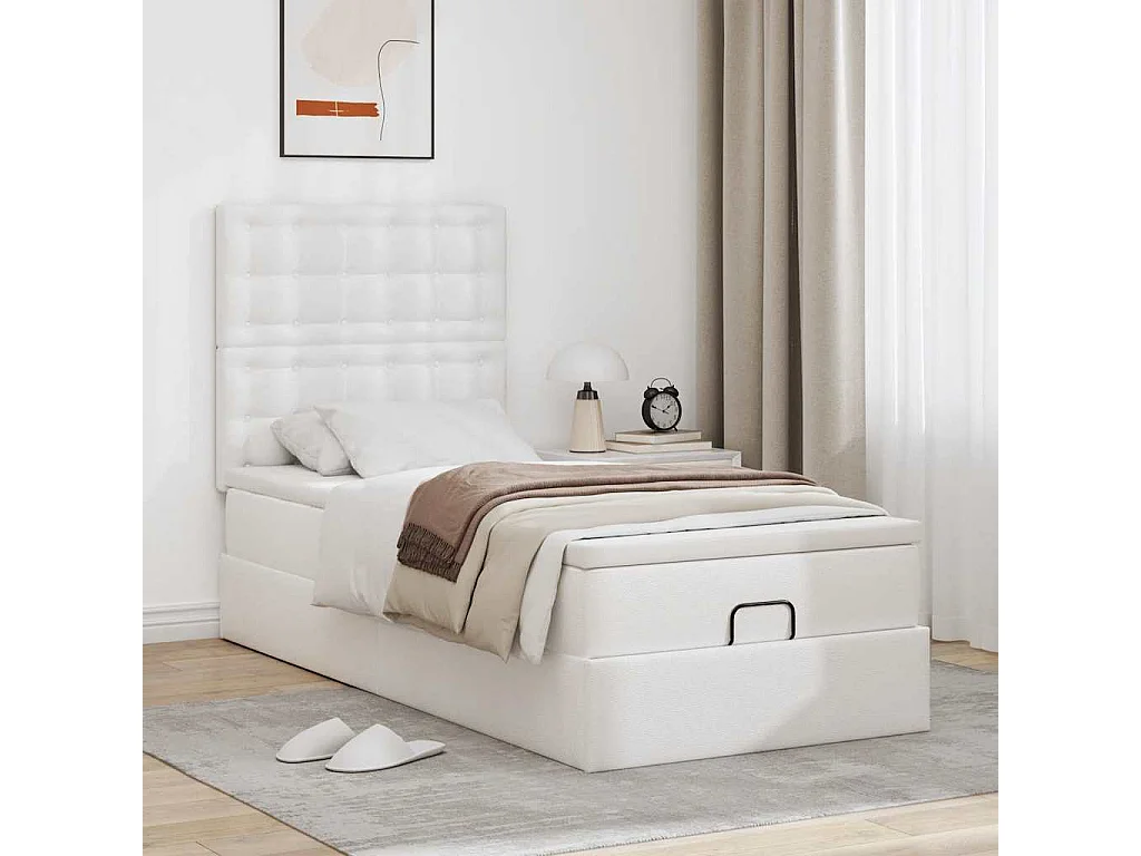 Ottomaanse bed met matras 100x200cm kunstleer wit