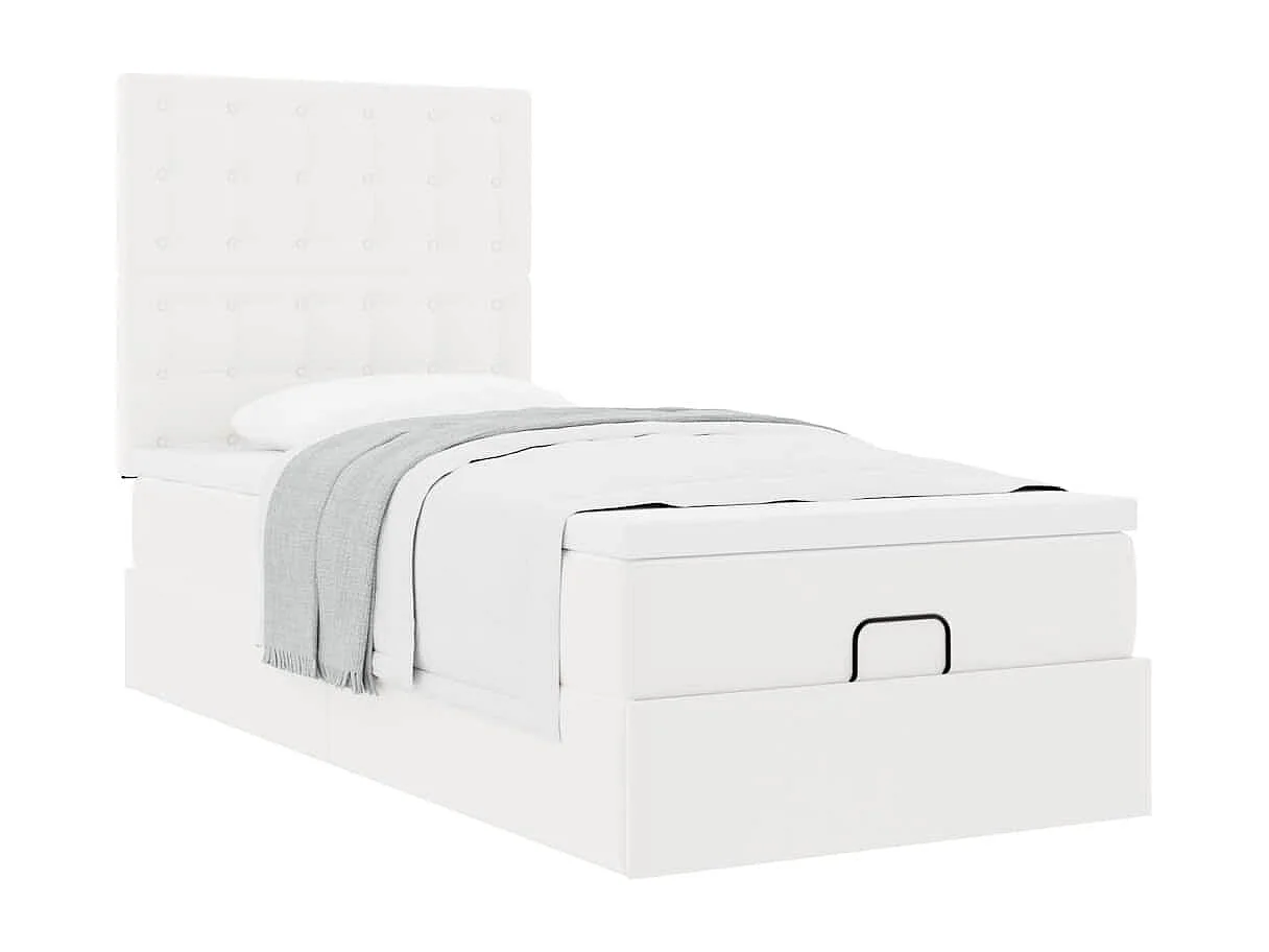 Cadre de lit ottoman avec matelas blanc 100x200 cm similicuir