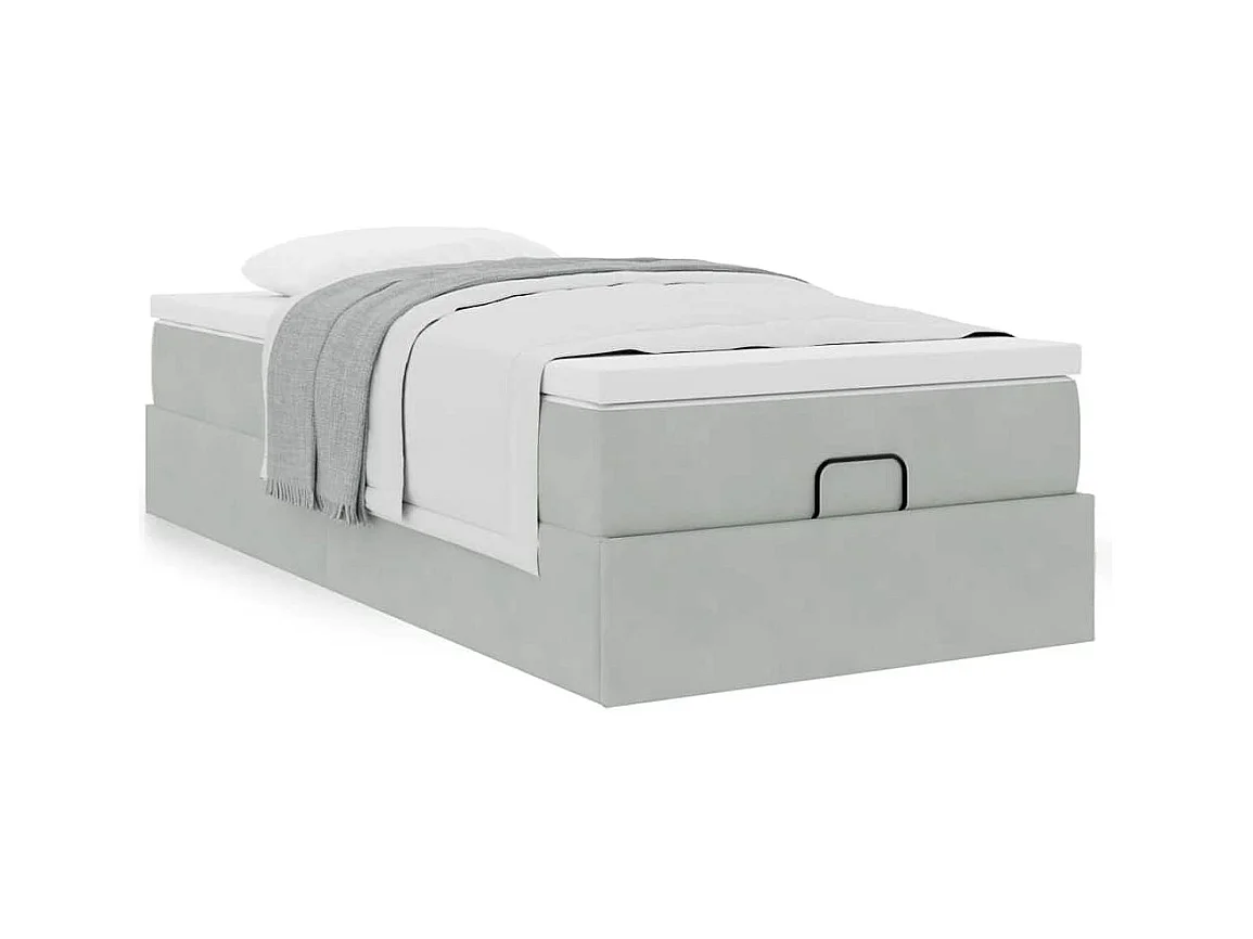 Estrutura cama otomana colchão 90x190 cm veludo cinzento claro